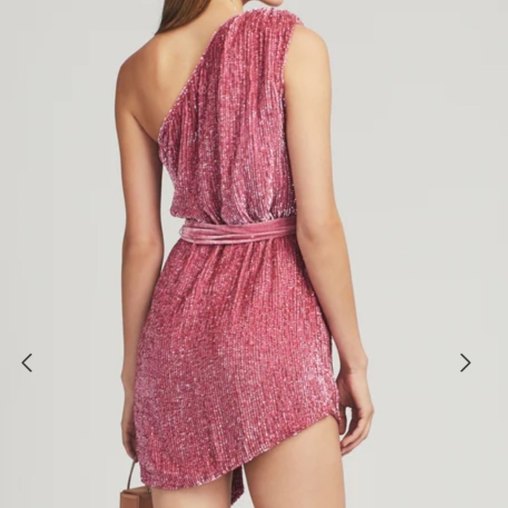 Retrofete Ella Champagne Gold One-Shoulder Mini Dress Small - Picture 5 of 12